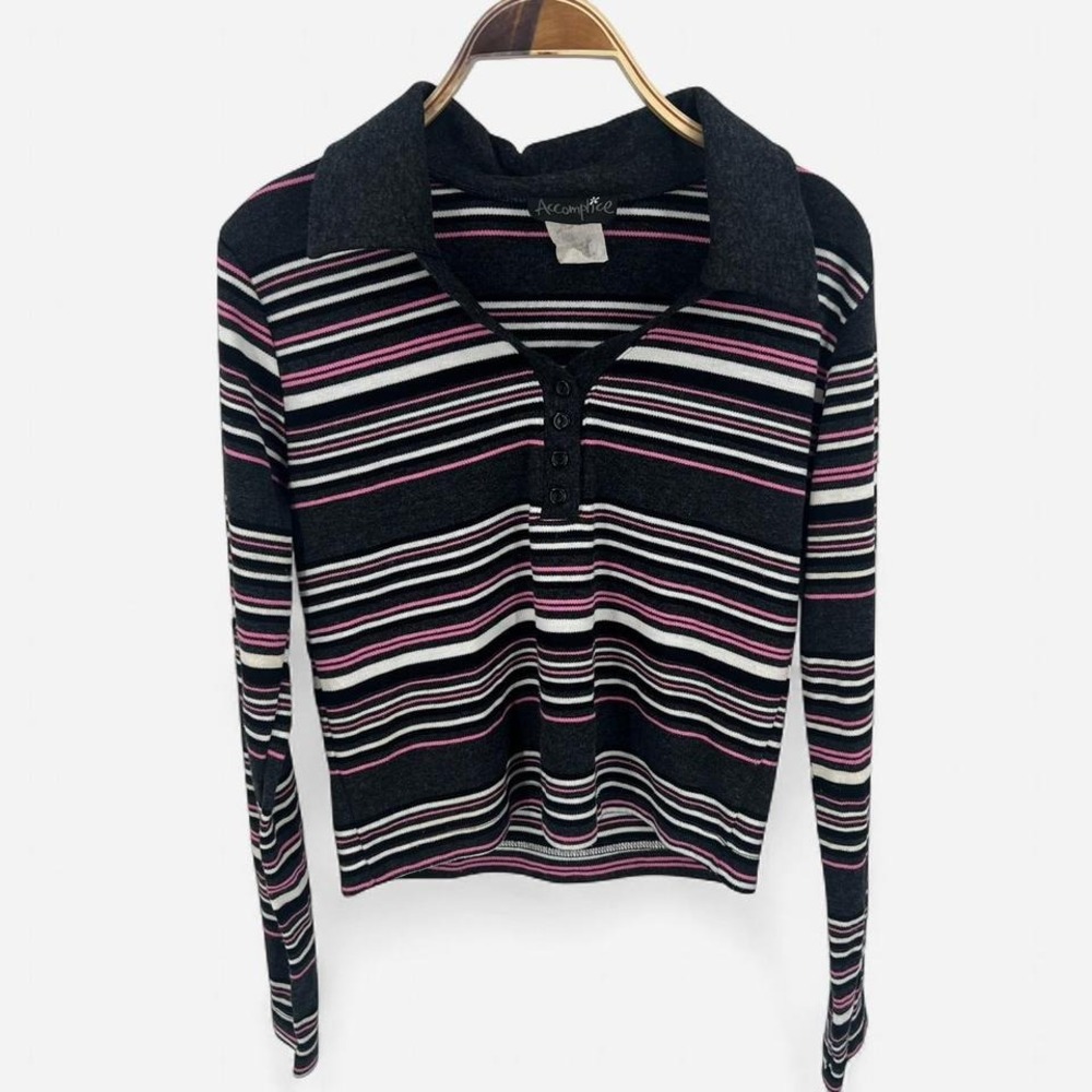 Y2K Preppy‎ Polo Top With Pink Stripes
